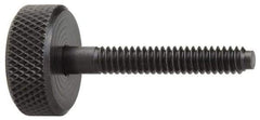 Jergens - 1/4-20 Knurled Shoulderless Dog Point Tip Grade 1215 Steel Thumb Screw - 1-13/16" OAL, 1" Head Diam x 5/16" Head Height, Black Oxide Finish - USA Tool & Supply