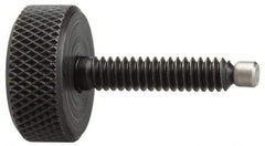 Jergens - 3/8-16 Knurled Shoulderless Swivel Pad Tip Grade 1215 Steel Thumb Screw - 2-7/16" OAL, 1-1/4" Head Diam x 7/16" Head Height, Black Oxide Finish - USA Tool & Supply