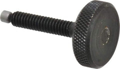 Jergens - 1/4-20 Knurled Shoulderless Swivel Pad Tip Grade 1215 Steel Thumb Screw - 1-13/16" OAL, 1" Head Diam x 5/16" Head Height, Black Oxide Finish - USA Tool & Supply