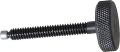 Jergens - 1/4-20 Knurled Shoulderless Swivel Pad Tip Grade 1215 Steel Thumb Screw - 2-5/16" OAL, 1" Head Diam x 5/16" Head Height, Black Oxide Finish - USA Tool & Supply