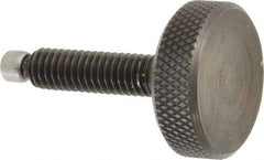 Jergens - 5/16-18 Knurled Shoulderless Swivel Pad Tip Grade 1215 Steel Thumb Screw - 1-7/8" OAL, 1-1/8" Head Diam x 3/8" Head Height, Black Oxide Finish - USA Tool & Supply