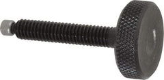 Jergens - 5/16-18 Knurled Shoulderless Swivel Pad Tip Grade 1215 Steel Thumb Screw - 2-3/8" OAL, 1-1/8" Head Diam x 3/8" Head Height, Black Oxide Finish - USA Tool & Supply