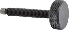 Jergens - 3/8-16 Knurled Shoulderless Swivel Pad Tip Grade 1215 Steel Thumb Screw - 2-15/16" OAL, 1-1/4" Head Diam x 7/16" Head Height, Black Oxide Finish - USA Tool & Supply