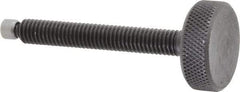 Jergens - 3/8-16 Knurled Shoulderless Swivel Pad Tip Grade 1215 Steel Thumb Screw - 3-7/16" OAL, 1-1/4" Head Diam x 7/16" Head Height, Black Oxide Finish - USA Tool & Supply