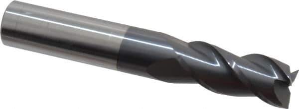 Accupro - 9/16", 1-1/4" LOC, 9/16" Shank Diam, 3-1/2" OAL, 3 Flute, Solid Carbide Square End Mill - Single End, AlTiN Finish, Spiral Flute, 40° Helix, Centercutting, Right Hand Cut, Right Hand Flute - USA Tool & Supply