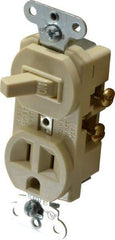 Pass & Seymour - 1 Pole, 120/125 Volt, 15 Amp, 1 Outlet, Flush Mounted, Self Grounding, Tamper Resistant Combination Outlet and Switch - 5-15R Configuration, 1 Switch, Side Wiring, UL Listed 20 498 Standard - USA Tool & Supply