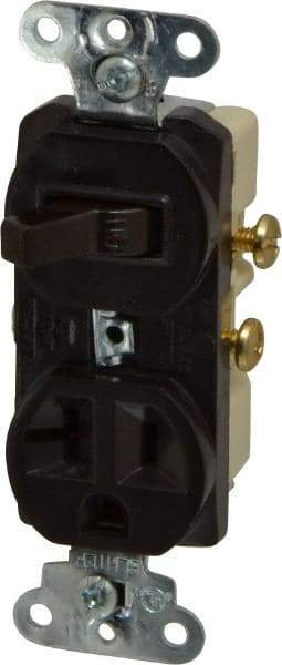 Pass & Seymour - 1 Pole, 120/125 Volt, 20 Amp, 1 Outlet, Flush Mounted, Self Grounding, Tamper Resistant Combination Outlet and Switch - 5-20R Configuration, 1 Switch, Side Wiring, UL Listed 20 498 Standard - USA Tool & Supply