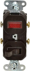 Pass & Seymour - 1 Pole, 120/125 VAC, 15 Amp, Flush Mounted, Ungrounded, Tamper Resistant Combination Switch with Pilot Light - NonNEMA Configuration, 1 Switch, Side Wiring, UL Listed 20 498 Standard - USA Tool & Supply