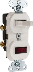 Pass & Seymour - 1 Pole, 120/125 VAC, 15 Amp, Flush Mounted, Ungrounded, Tamper Resistant Combination Switch with Pilot Light - NonNEMA Configuration, 1 Switch, Side Wiring, UL Listed 20 498 Standard - USA Tool & Supply