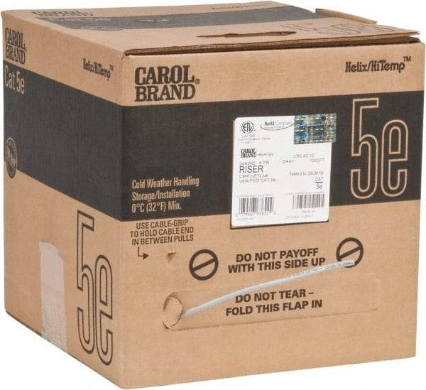 Made in USA - Cat5e, 24 AWG, 4 Wires, Unshielded Network & Ethernet Cable - Gray, Polyolefin, 1,000' OAL - USA Tool & Supply