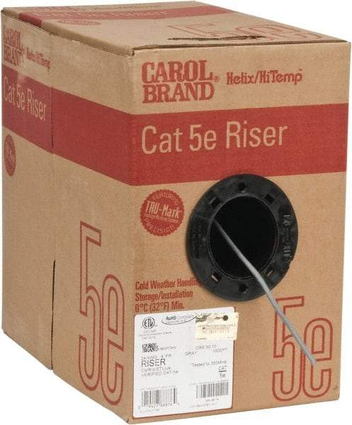 Made in USA - Cat5e, 24 AWG, 4 Wires, Unshielded Network & Ethernet Cable - Gray, Polyolefin, 1,000' OAL - USA Tool & Supply