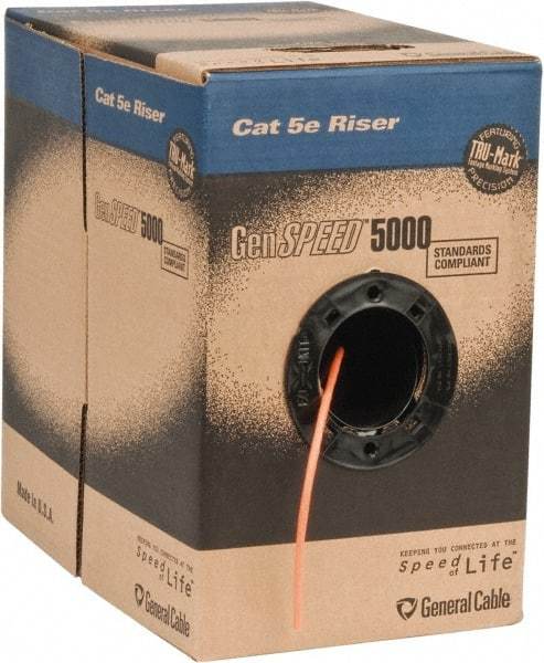 Made in USA - Cat5e, 24 AWG, 4 Wires, Network & Ethernet Cable - Orange, Polyolefin, 1,000' OAL - USA Tool & Supply