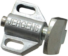 Jergens - 15/16" Body Width x 11/16" Body Len, 1/8" Stroke Len, 21/32" Btw Mt Hole Ctrs, Tang Square Spring Locating Stop - 10 Lb Mid End Force, 5/8" Stop Head Width x 7/8" Stop Head Height - USA Tool & Supply