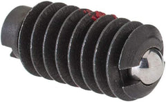 Jergens - 1/4-20, 0.125" Ball Diam, 17/32" Body Length, 0.035" Max Ball Reach, Threaded Ball Plunger - Steel Body, Stainless Steel Ball, 2 Lb Initial End Force, 4 Lb Final End Force, Locking Element - USA Tool & Supply