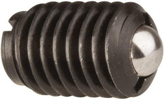 Jergens - 1/2-13, 0.281" Ball Diam, 3/4" Body Length, 0.072" Max Ball Reach, Threaded Ball Plunger - Steel Body, Stainless Steel Ball, 6 Lb Initial End Force, 30 Lb Final End Force, Locking Element - USA Tool & Supply
