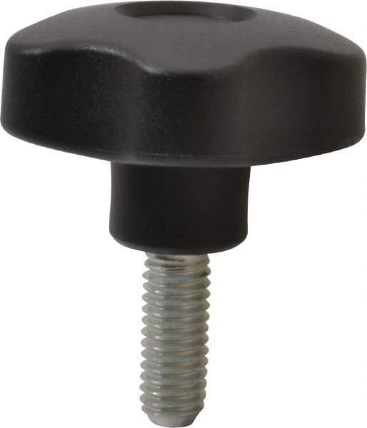 Elesa - 1.97" Head Diam, 5 Point Lobed Knob - 3/8-16 Stem, Thermoplastic, Black - USA Tool & Supply