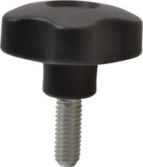 Elesa - 1.97" Head Diam, 5 Point Lobed Knob - 3/8-16 Stem, Thermoplastic, Black - USA Tool & Supply