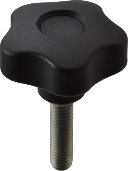 Elesa - 1.97" Head Diam, 5 Point Lobed Knob - 3/8-16 Stem, Thermoplastic, Black - USA Tool & Supply