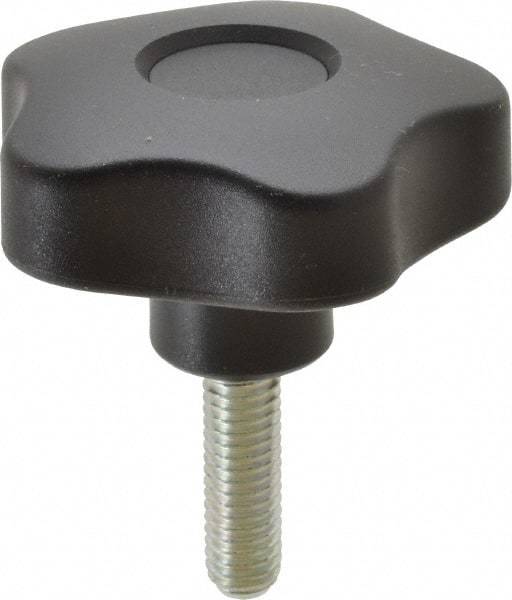 Elesa - 2.48" Head Diam, 5 Point Lobed Knob - 3/8-16 Stem, Thermoplastic, Black - USA Tool & Supply