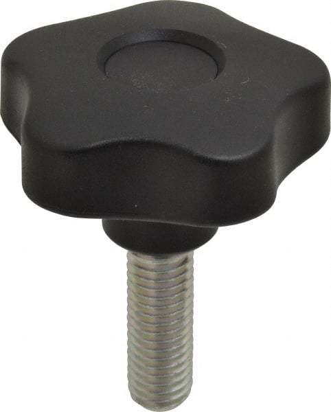 Elesa - 2.48" Head Diam, 5 Point Lobed Knob - 1/2-13 Stem, Thermoplastic, Black - USA Tool & Supply