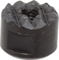 Fairlane - 10-32 Thread, 1/2" Diam, 3/8" High, Threaded, Fine Tooth Grade Diamond Serration Tooth Pattern, High Speed Steel, Round Positioning Gripper - 3/16" Flat Width, Black Oxide Coated - USA Tool & Supply