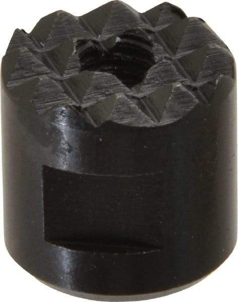 Fairlane - 10-32 Thread, 1/2" Diam, 1/2" High, Threaded, Fine Tooth Grade Diamond Serration Tooth Pattern, High Speed Steel, Round Positioning Gripper - 3/16" Flat Width, Black Oxide Coated - USA Tool & Supply