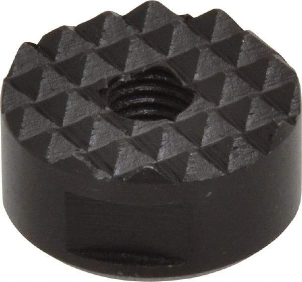 Fairlane - 1/4-28 Thread, 3/4" Diam, 3/8" High, Threaded, Fine Tooth Grade Diamond Serration Tooth Pattern, High Speed Steel, Round Positioning Gripper - 3/16" Flat Width, Black Oxide Coated - USA Tool & Supply