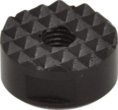 Fairlane - 1/4-28 Thread, 3/4" Diam, 3/8" High, Threaded, Fine Tooth Grade Diamond Serration Tooth Pattern, High Speed Steel, Round Positioning Gripper - 3/16" Flat Width, Black Oxide Coated - USA Tool & Supply