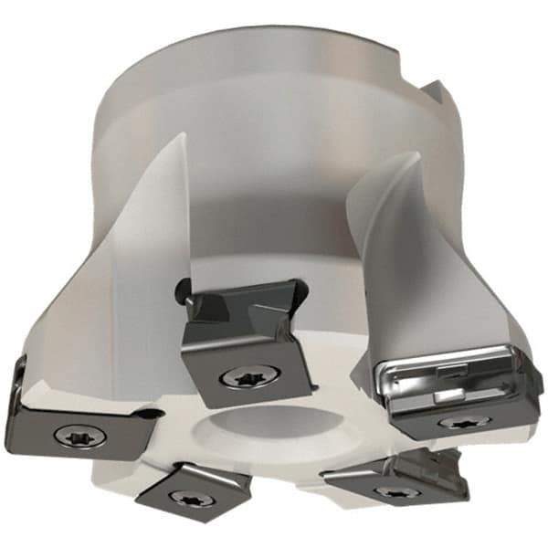 Iscar - 5 Inserts, 2-1/2" Cut Diam, 3/4" Arbor Diam, 0.118" Max Depth of Cut, Indexable Square-Shoulder Face Mill - 0/90° Lead Angle, 1-3/4" High, HTP LNHT 1606 Insert Compatibility, Through Coolant, Series TangPlunge - USA Tool & Supply