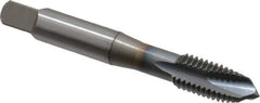 OSG - M10x1.50 Metric Coarse, 3 Flute, TiCN Finish, Vanadium High Speed Steel Spiral Point Tap - Plug Chamfer, Right Hand Thread, 2-15/16" OAL, 1-1/4" Thread Length, 0.381" Shank Diam, 6H Class of Fit - Exact Industrial Supply