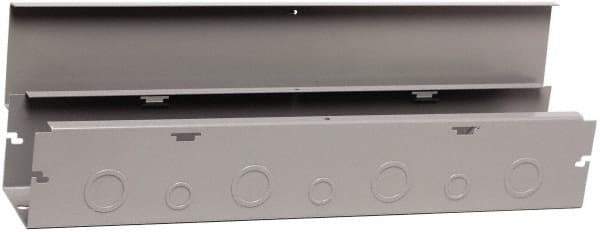 Cooper B-Line - 6" High x 152mm Wide x 24" Long, Screw Mount Solid Wall Wire Duct - Gray, 7 (Bottom) & 7 (Top) Knockouts, Hinged Cover, Steel - USA Tool & Supply