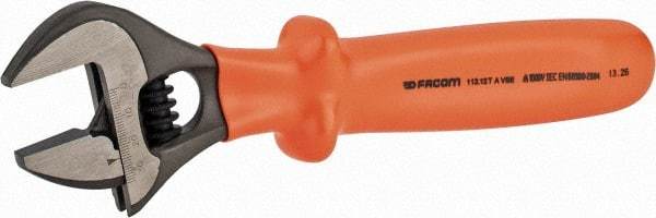 Facom - 1-3/8" Jaw Capacity, 12" Insulated Adjustable Wrench - Steel, Polished Finish - USA Tool & Supply