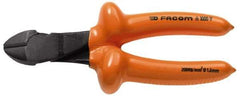 Facom - 7-9/32" OAL, 1.8mm Capacity, 25/32" Jaw Length x 7/16" Jaw Width, Insulated Diagonal Cutter Pliers - Standard Head, Cushion Grip Handles - USA Tool & Supply