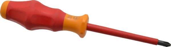 Wera - #2, 7-1/4" OAL, Insulated Phillips Screwdriver - 4" Blade Length, Round Shank, Ergonomic Handle - USA Tool & Supply
