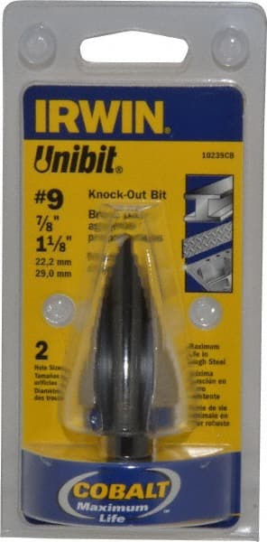 Irwin - 2 Hole Sizes, 7/8 to 1-1/8" Hole Diam Cobalt Step Drill Bit - USA Tool & Supply