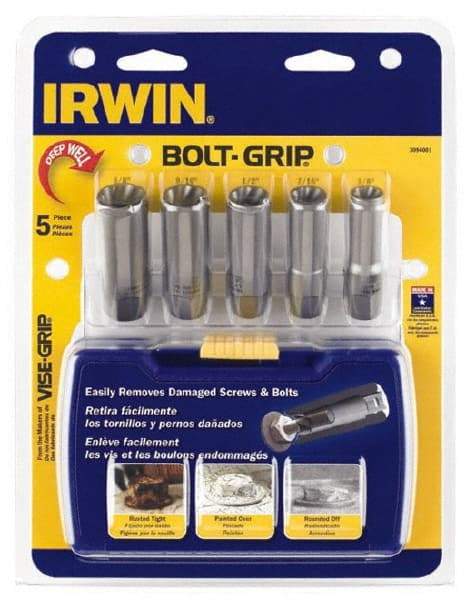 Irwin - 5 Piece Bolt & Screw Extractor Set - 3/8" Drive, Molded Plastic Case - USA Tool & Supply