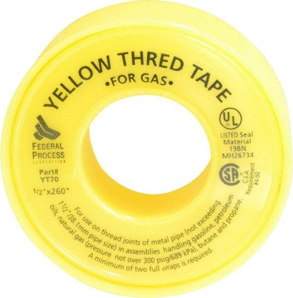 Federal Process - 1/2" Wide x 260" Long Gas Pipe Repair Tape - 3.8 mil Thick, -450 to 550°F, Yellow - USA Tool & Supply