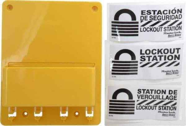 Master Lock - 1 Piece, Empty Polycarbonate Tag and Padlock / Hasp Station - 7-3/4 Inch Wide x 9-3/4 Inch High x 2-7/8 Inch Deep, Yellow - USA Tool & Supply
