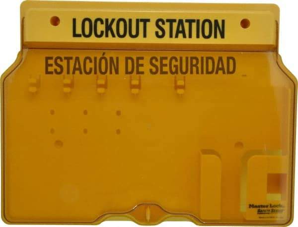 Master Lock - 1 Piece, Empty Polycarbonate Padlock Station - 16 Inch Wide x 12-1/4 Inch High x 1-3/4 Inch Deep, Yellow, Covered - USA Tool & Supply