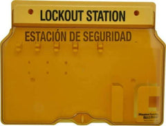 Master Lock - 1 Piece, Empty Polycarbonate Padlock Station - 16 Inch Wide x 12-1/4 Inch High x 1-3/4 Inch Deep, Yellow, Covered - USA Tool & Supply