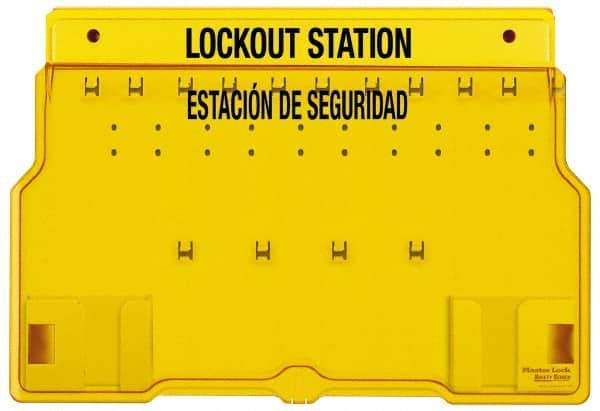 Master Lock - 1 Piece, Empty Polycarbonate Padlock Station - 22 Inch Wide x 15-1/2 Inch High x 1-3/4 Inch Deep, Yellow, Covered - USA Tool & Supply