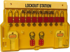 Master Lock - Equipped Polycarbonate Padlock Station - 22 Inch Wide x 15-1/2 Inch High x 1-3/4 Inch Deep, Yellow, Covered - USA Tool & Supply