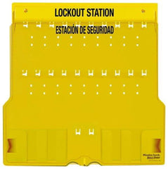 Master Lock - 1 Piece, Empty Polycarbonate Padlock Station - 22 Inch Wide x 22 Inch High x 1-3/4 Inch Deep, Yellow, Covered - USA Tool & Supply