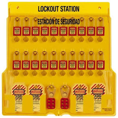 Master Lock - Equipped Polycarbonate Padlock Station - 22 Inch Wide x 22 Inch High x 1-3/4 Inch Deep, Yellow, Covered - USA Tool & Supply