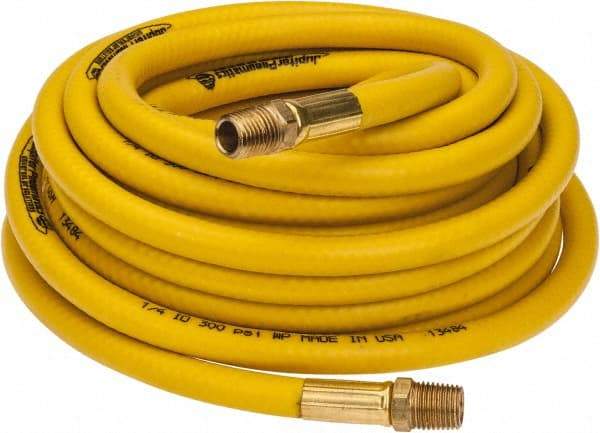 PRO-SOURCE - 1/4" ID x 15/32" OD 25' Long Multipurpose Air Hose - MNPT x MNPT Ends, 300 Working psi, 23 to 150°F, 1/4" Fitting, Yellow - USA Tool & Supply