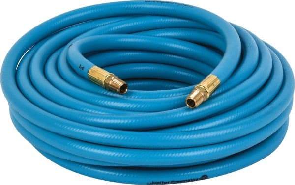 PRO-SOURCE - 3/8" ID x 19/32" OD 50' Long Multipurpose Air Hose - MNPT x MNPT Ends, 300 Working psi, 23 to 150°F, 1/4" Fitting, Blue - USA Tool & Supply