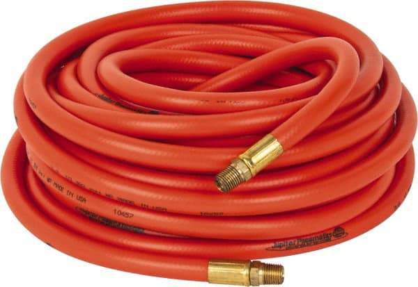 PRO-SOURCE - 3/8" ID x 19/32" OD 50' Long Multipurpose Air Hose - MNPT x MNPT Ends, 300 Working psi, 23 to 150°F, 1/4" Fitting, Orange - USA Tool & Supply