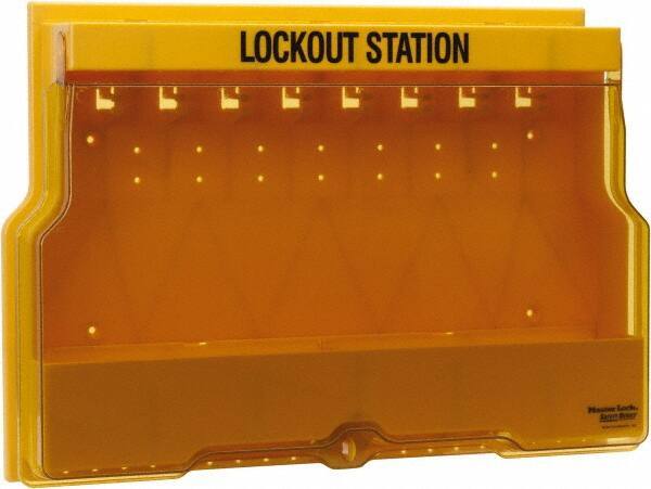 Master Lock - 1 Piece, Empty Polycarbonate Lockout Device Station - 22 Inch Wide x 15-1/2 Inch High x 4-1/8 Inch Deep, Yellow - USA Tool & Supply