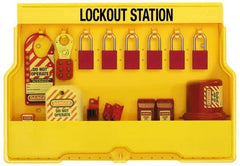 Master Lock - Equipped Polycarbonate Electrical Lockout Station - 22 Inch Wide x 15-1/2 Inch High x 4-1/8 Inch Deep, Yellow - USA Tool & Supply