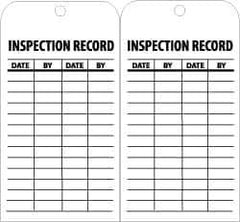 NMC - 3" High x 6" Long, INSPECTION RECORD, English Safety & Facility Inspection Tag - Tag Header: Notice, 2 Sides, Black & White Unrippable Vinyl - USA Tool & Supply